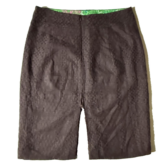 Milly Skirt Womens 6 Brown Textured Jacquard Pockets Gold Button Career Chic - Picture 6 of 8